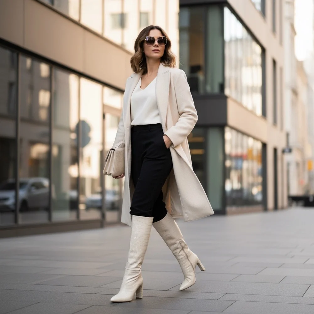 Rasana by Billini - Cream Croc Embossed Knee High Boots- Size 9 - Picture 17 of 17